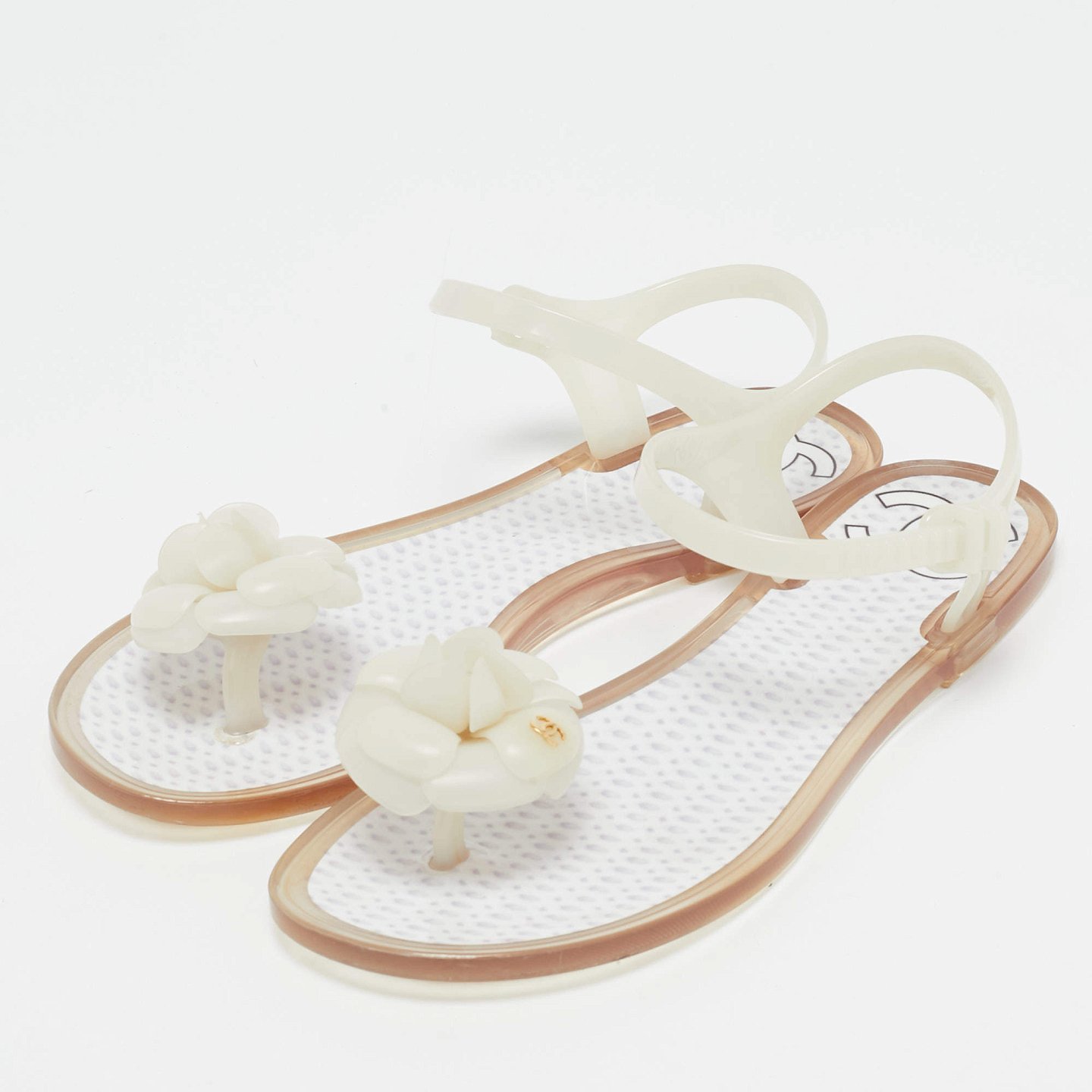 CC Camellia White Jelly Thong Flat Sandals 0
