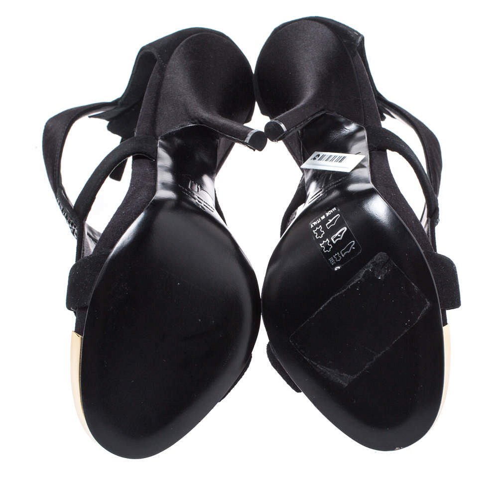 Giuseppe Zanotti Black Satin and Suede Crystal Embellished Ankle Strap Sandals Size 38 1