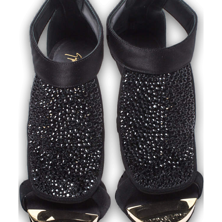Giuseppe Zanotti Black Satin and Suede Crystal Embellished Ankle Strap Sandals Size 38 8