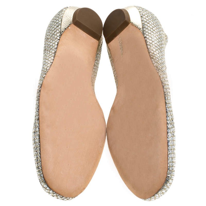 Jimmy Choo Metallic Gold Glitter Fabric Ballet Flats Size 38 10
