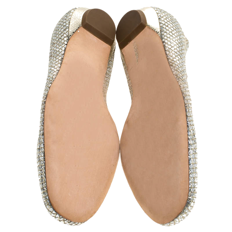 Jimmy Choo Metallic Gold Glitter Fabric Ballet Flats Size 38 11