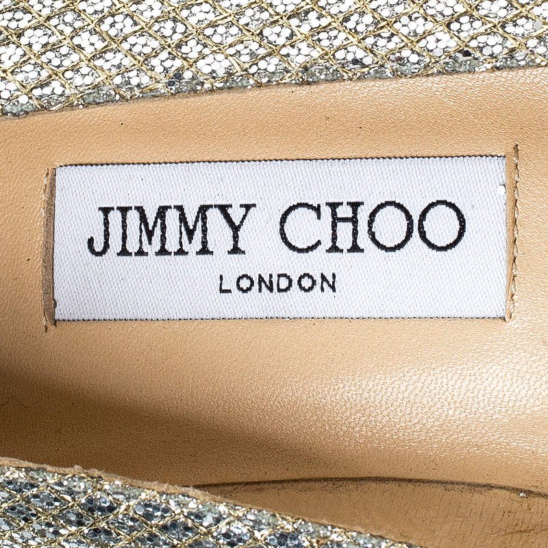Jimmy Choo Metallic Gold Glitter Fabric Ballet Flats Size 38 12