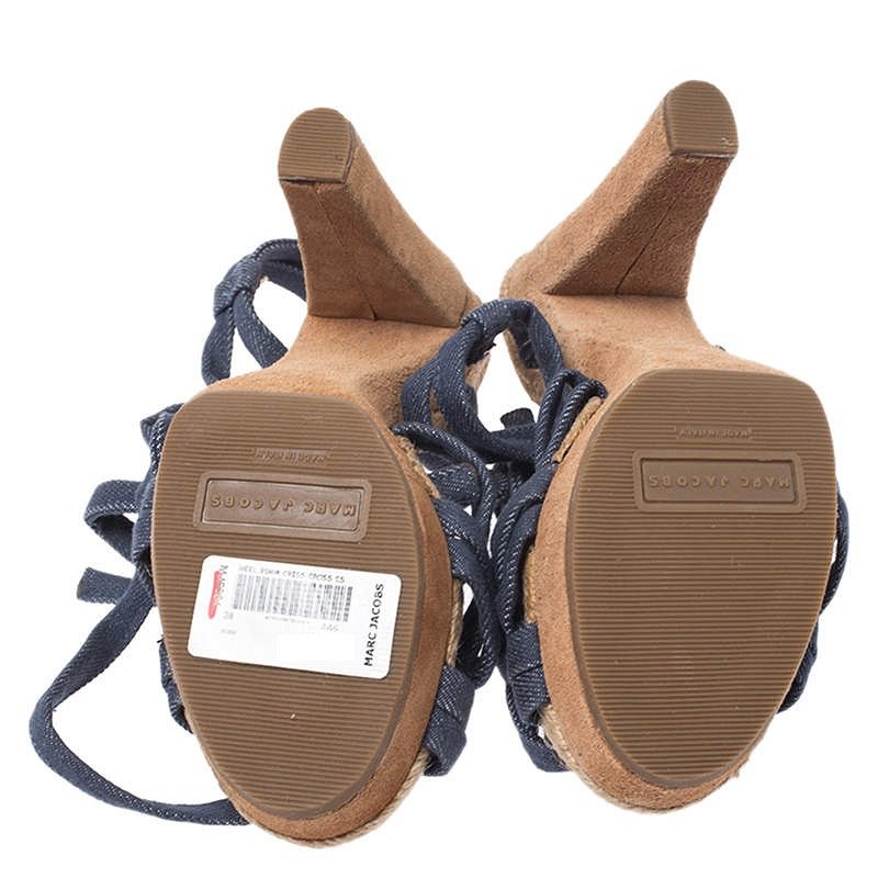 Marc Jacobs Blue Denim Platform Ankle Wrap Sandals Size 38 1
