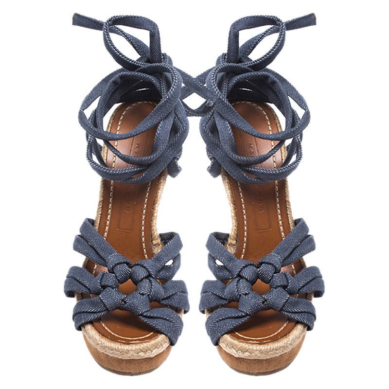 Marc Jacobs Blue Denim Platform Ankle Wrap Sandals Size 38 3
