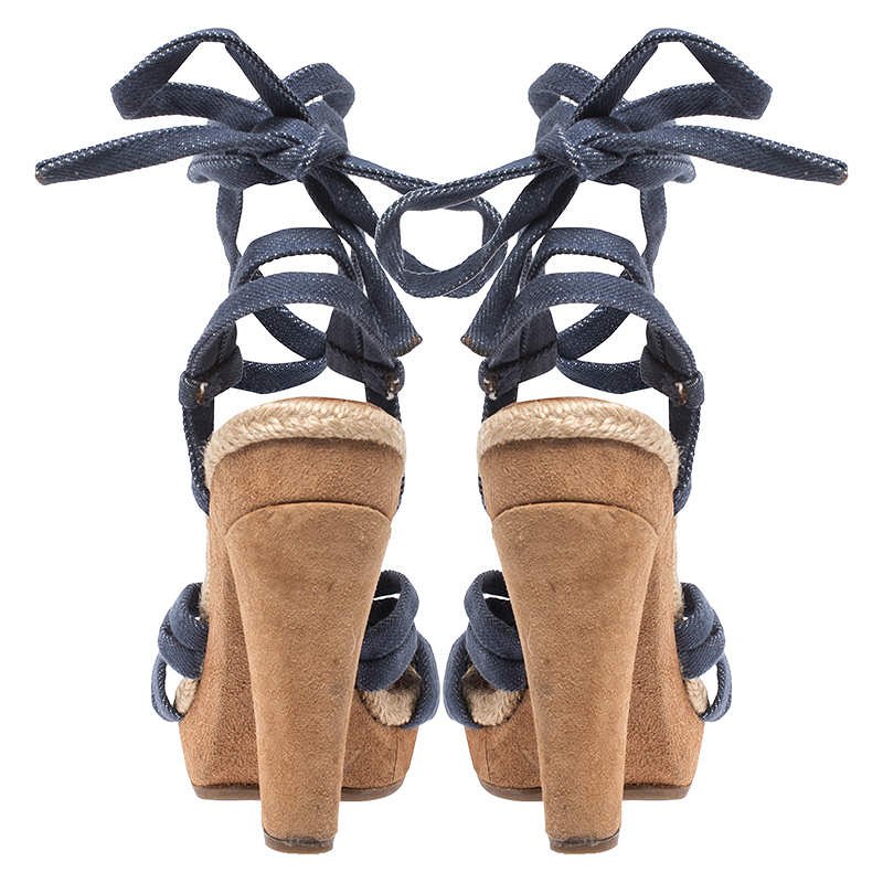 Marc Jacobs Blue Denim Platform Ankle Wrap Sandals Size 38 4