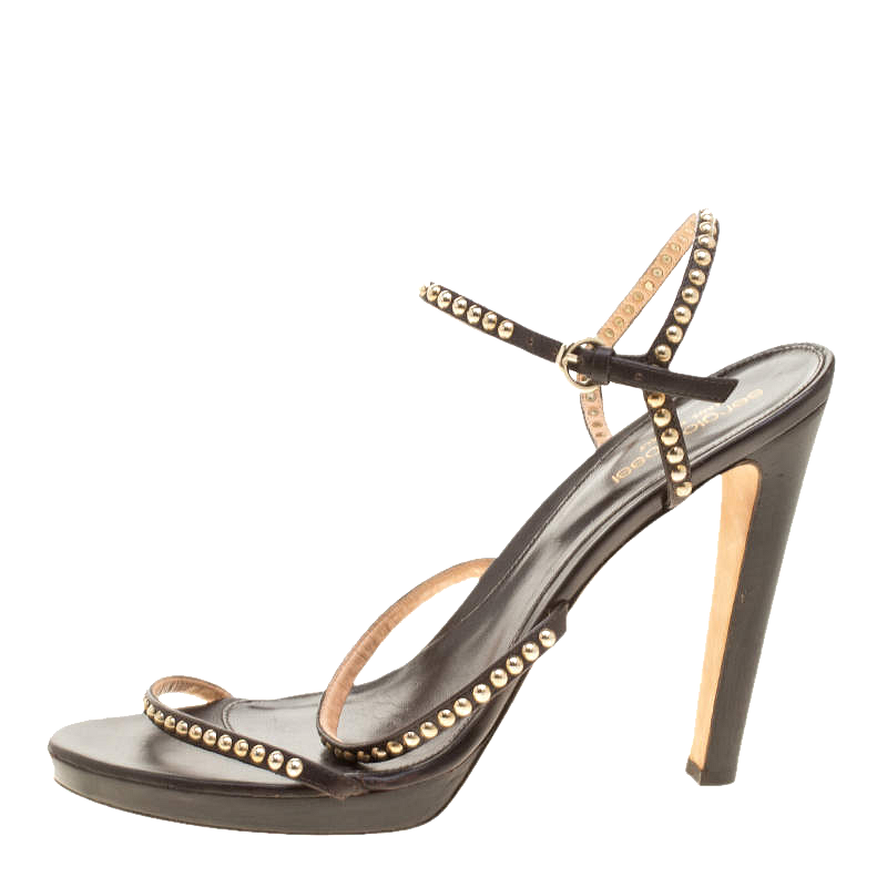 Sergio Rossi Brown Studded Strappy Leather Open Toe Platform Sandals Size 40.5 2