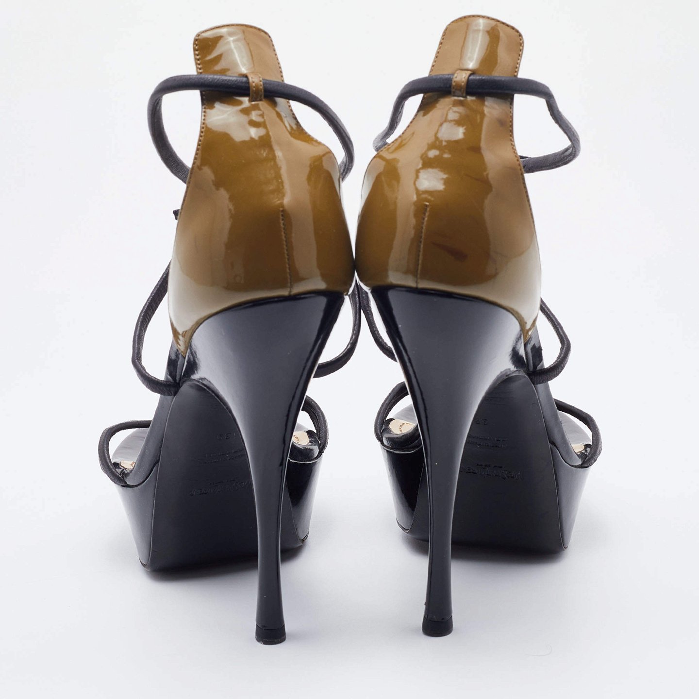 Black/Olive Green Patent and Leather Platform Ankle Strap Sandals 3