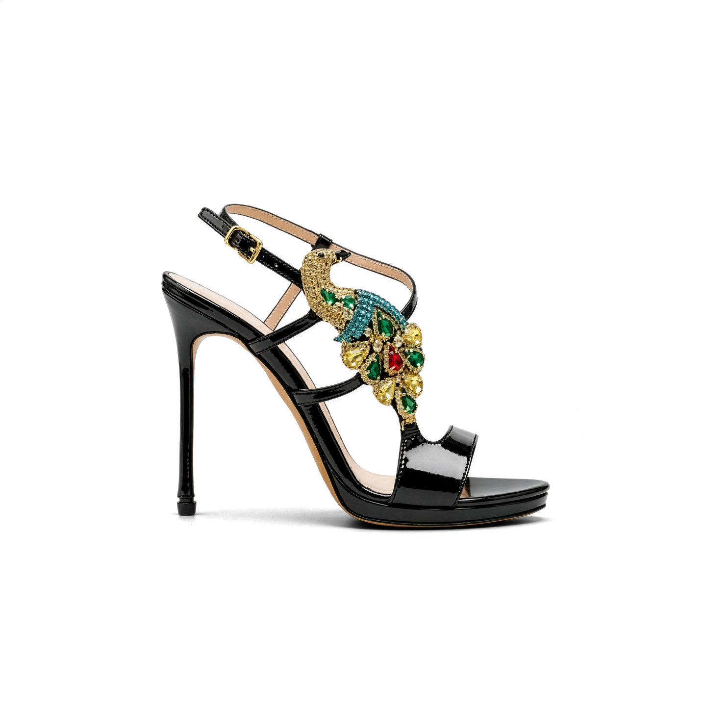 JEWELED PEACOCK STILETTO SANDALS 100 0