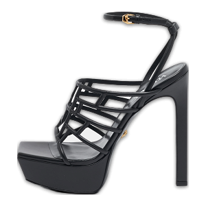 Black Leather Greca Cage Platform Sandals