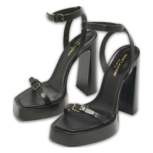 Black Leather Platz Platform Ankle Strap Sandals