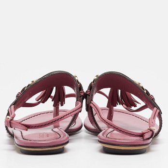 Pink Leather Fringe Slingback Sandals