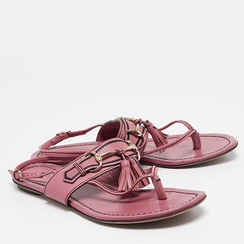 Pink Leather Fringe Slingback Sandals