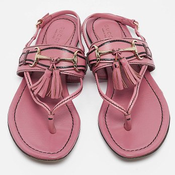 Pink Leather Fringe Slingback Sandals