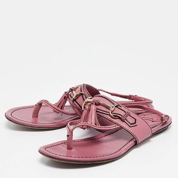 Pink Leather Fringe Slingback Sandals