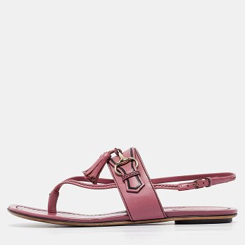 Pink Leather Fringe Slingback Sandals