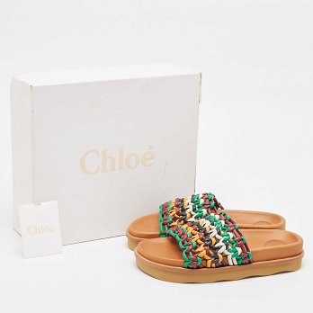 Multicolor Woven Leather Wavy Slides