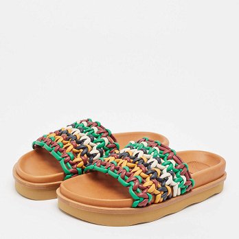 Multicolor Woven Leather Wavy Slides