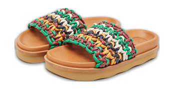 Multicolor Woven Leather Wavy Slides