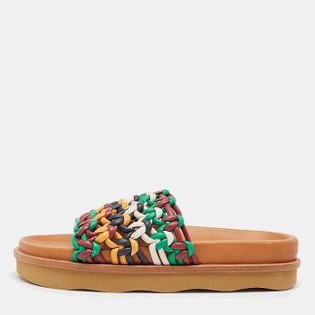 Multicolor Woven Leather Wavy Slides