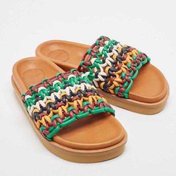Multicolor Woven Leather Wavy Slides