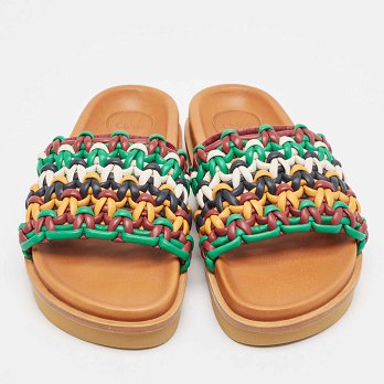Multicolor Woven Leather Wavy Slides