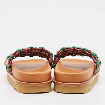 Multicolor Woven Leather Wavy Slides