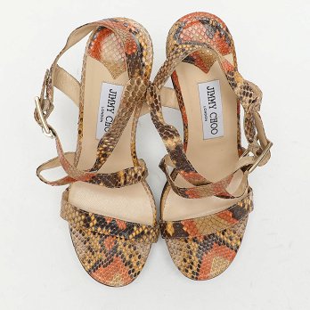 Jimmy Choo Multicolor Python Leather Ankle Strap Sandals Size 38