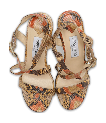 Jimmy Choo Multicolor Python Leather Ankle Strap Sandals Size 38
