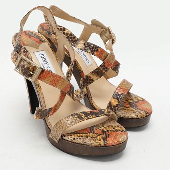 Jimmy Choo Multicolor Python Leather Ankle Strap Sandals Size 38