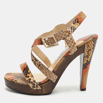 Jimmy Choo Multicolor Python Leather Ankle Strap Sandals Size 38