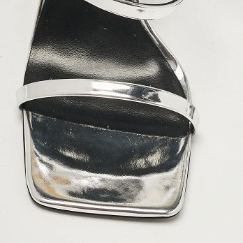 Silver Leather Safety Pin Ankle Strap Sandals