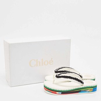 Black/White Woven Fabric Lou Thong Sandals