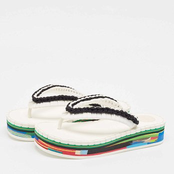 Black/White Woven Fabric Lou Thong Sandals