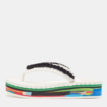 Black/White Woven Fabric Lou Thong Sandals