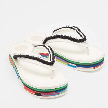 Black/White Woven Fabric Lou Thong Sandals