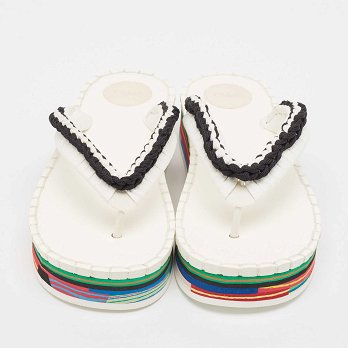 Black/White Woven Fabric Lou Thong Sandals