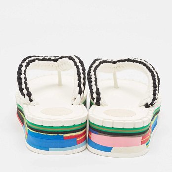Black/White Woven Fabric Lou Thong Sandals