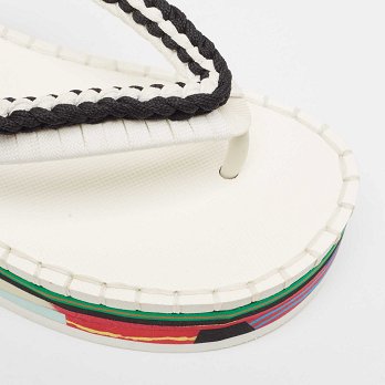Black/White Woven Fabric Lou Thong Sandals
