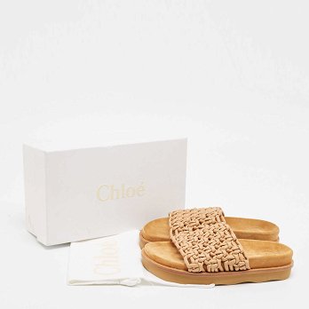 Beige Woven Leather Kacey Flat Slides