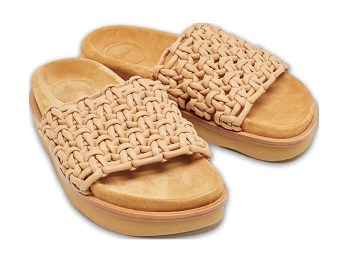 Beige Woven Leather Kacey Flat Slides
