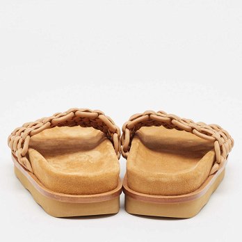 Beige Woven Leather Kacey Flat Slides