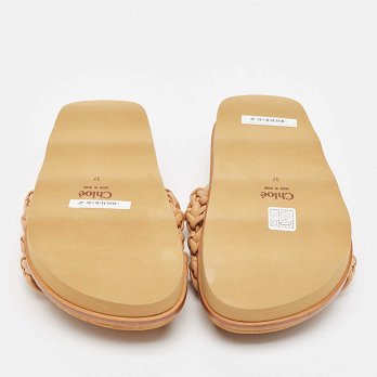 Beige Woven Leather Kacey Flat Slides