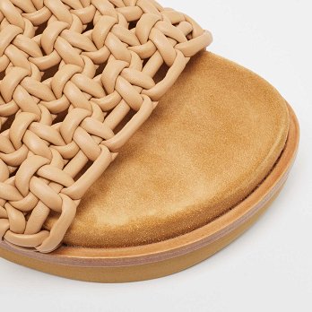Beige Woven Leather Kacey Flat Slides