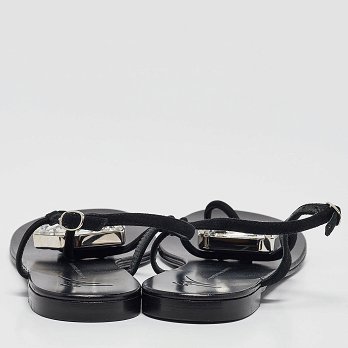 GIU Black Suede Crystal Embellished Slingback Sandals Size 38.5