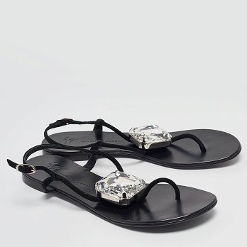 GIU Black Suede Crystal Embellished Slingback Sandals Size 38.5