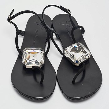 GIU Black Suede Crystal Embellished Slingback Sandals Size 38.5