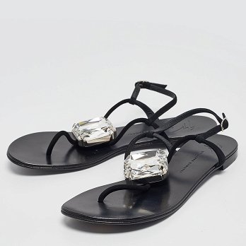 GIU Black Suede Crystal Embellished Slingback Sandals Size 38.5