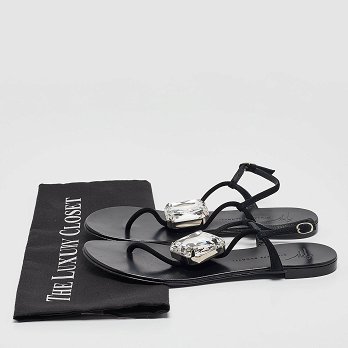 GIU Black Suede Crystal Embellished Slingback Sandals Size 38.5