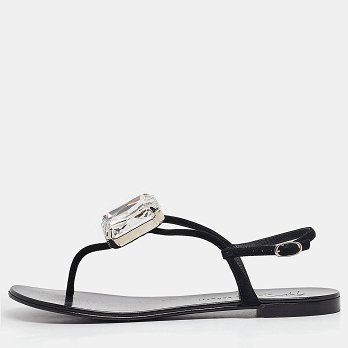 GIU Black Suede Crystal Embellished Slingback Sandals Size 38.5