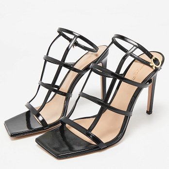 Mondry Black Leather Ankle Strap Sandals